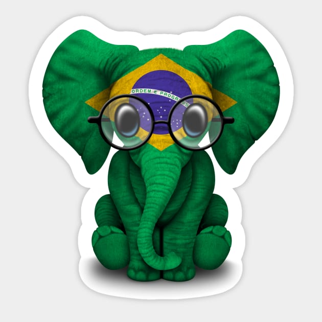 Baby Elephant with Glasses and Brazilian Flag Sticker by jeffbartels